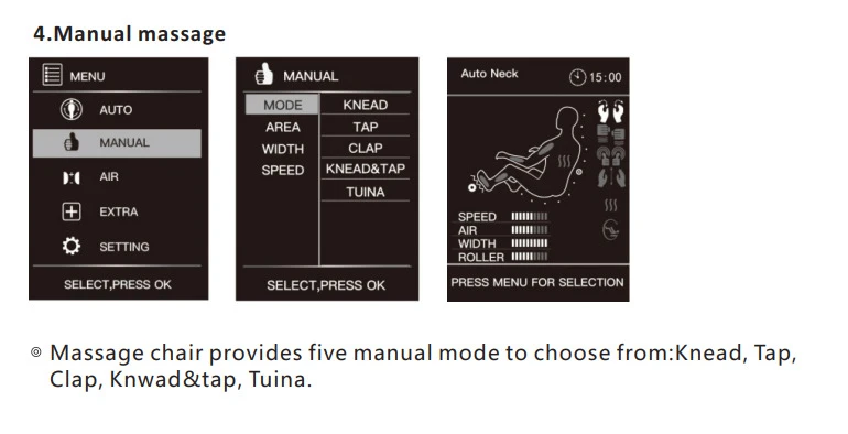 Chế độ massage thủ công ghế massage Life Sport LS-500